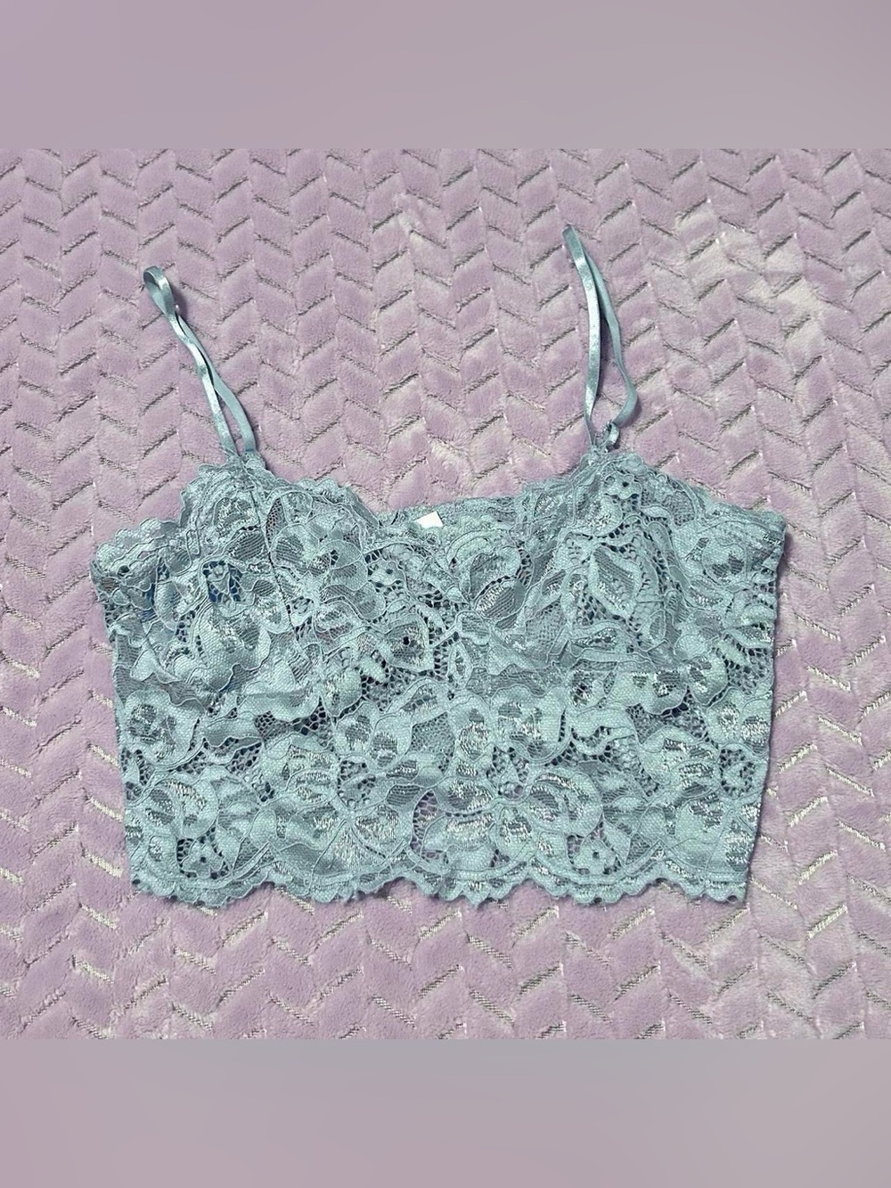 Lace Bralette Crop Top in Light Blue - Unbranded